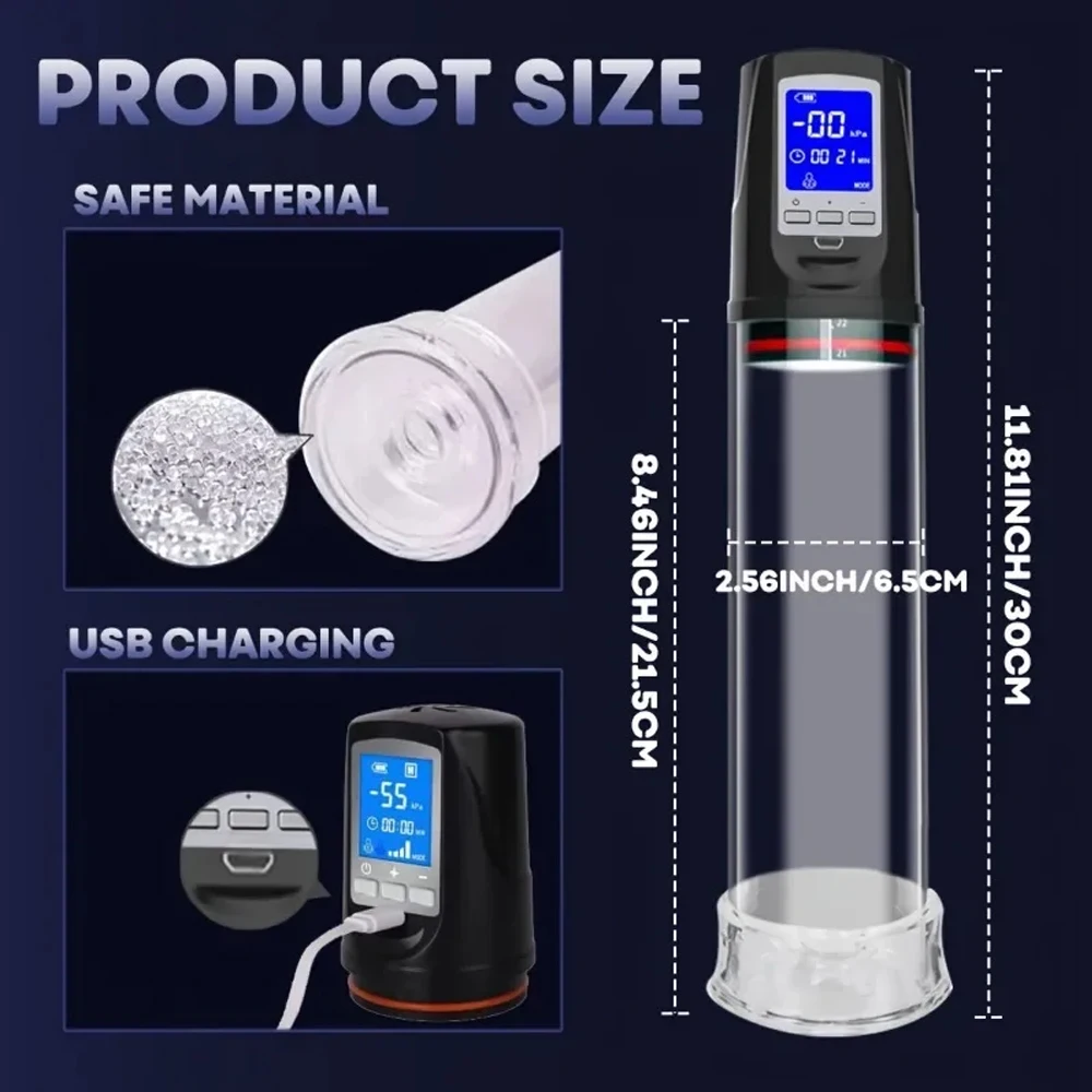LED Automatic Penis Pump Suction Vacuum Male Masturbation Penis Extender Dick Erection Enhancement Trainer Adult Sex Toy For Men view 6