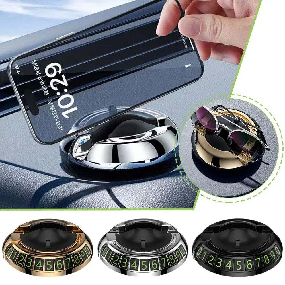 2 In 1 Dashboard Car Phone Holder 360° Rotation Multifunctional Number Support Plate Bracket Navigation Phone Parking Tempo I9A6