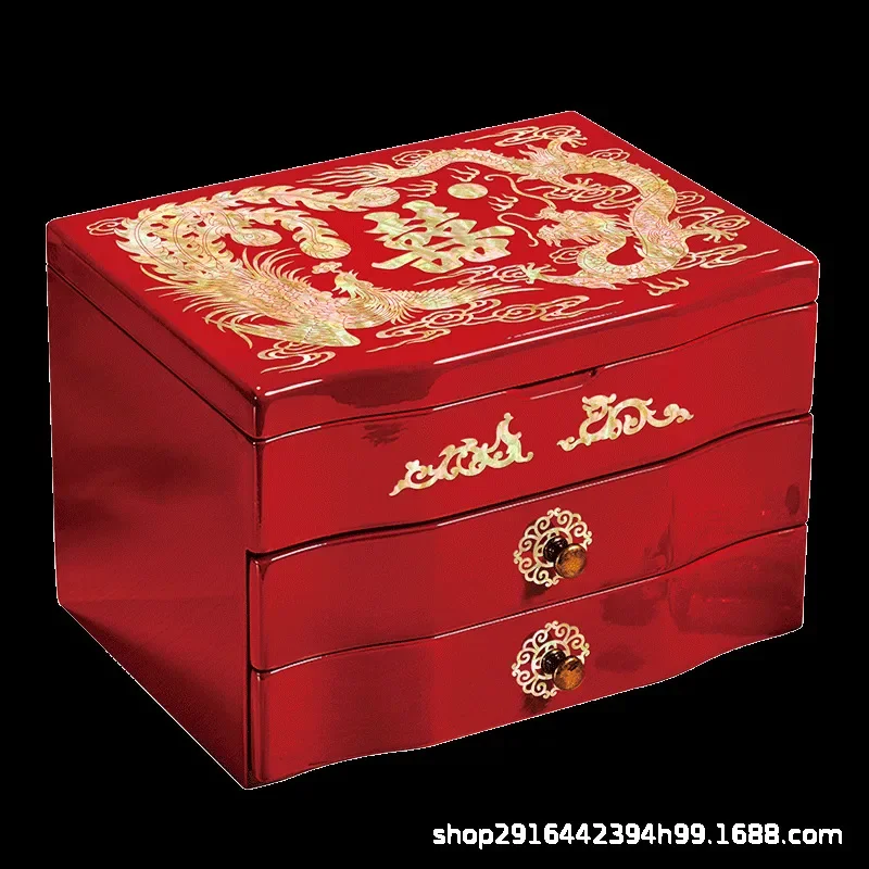 for Jinbei Legend Luodian Lacquer Jewelry Box Wooden Three Gold Dowry Storage High end Wedding Gift for Women Bride - view 5
