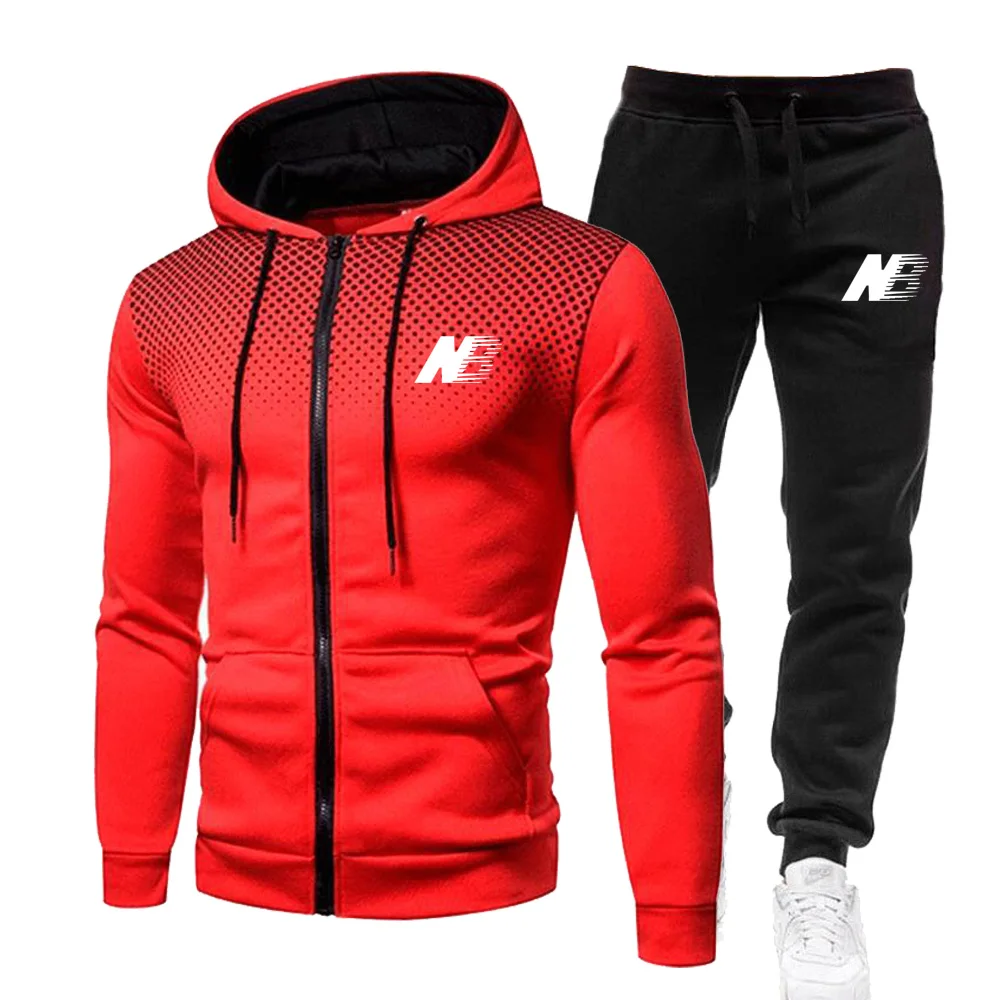 Men\'s Spring and Autumn Hoodie+Sports Pants Set, Fashionable Zipper Jacket Outdoor Fitness Sportswear