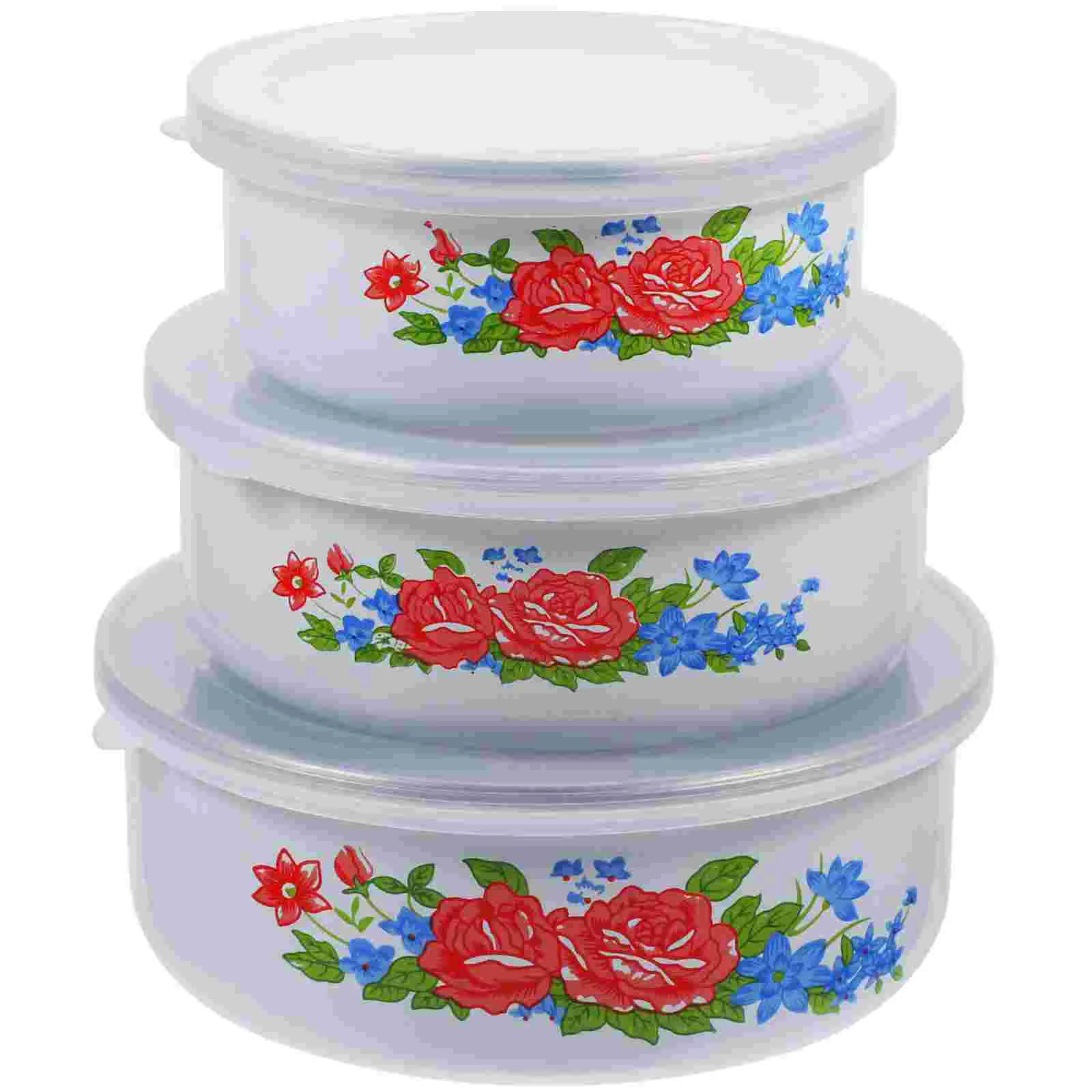 3 Pcs Fresh-keeping Enamel Bowl Salad Ramen Bowls Large Mixing with Lid Soup Lunchbox Noodle Office Worker Food Container