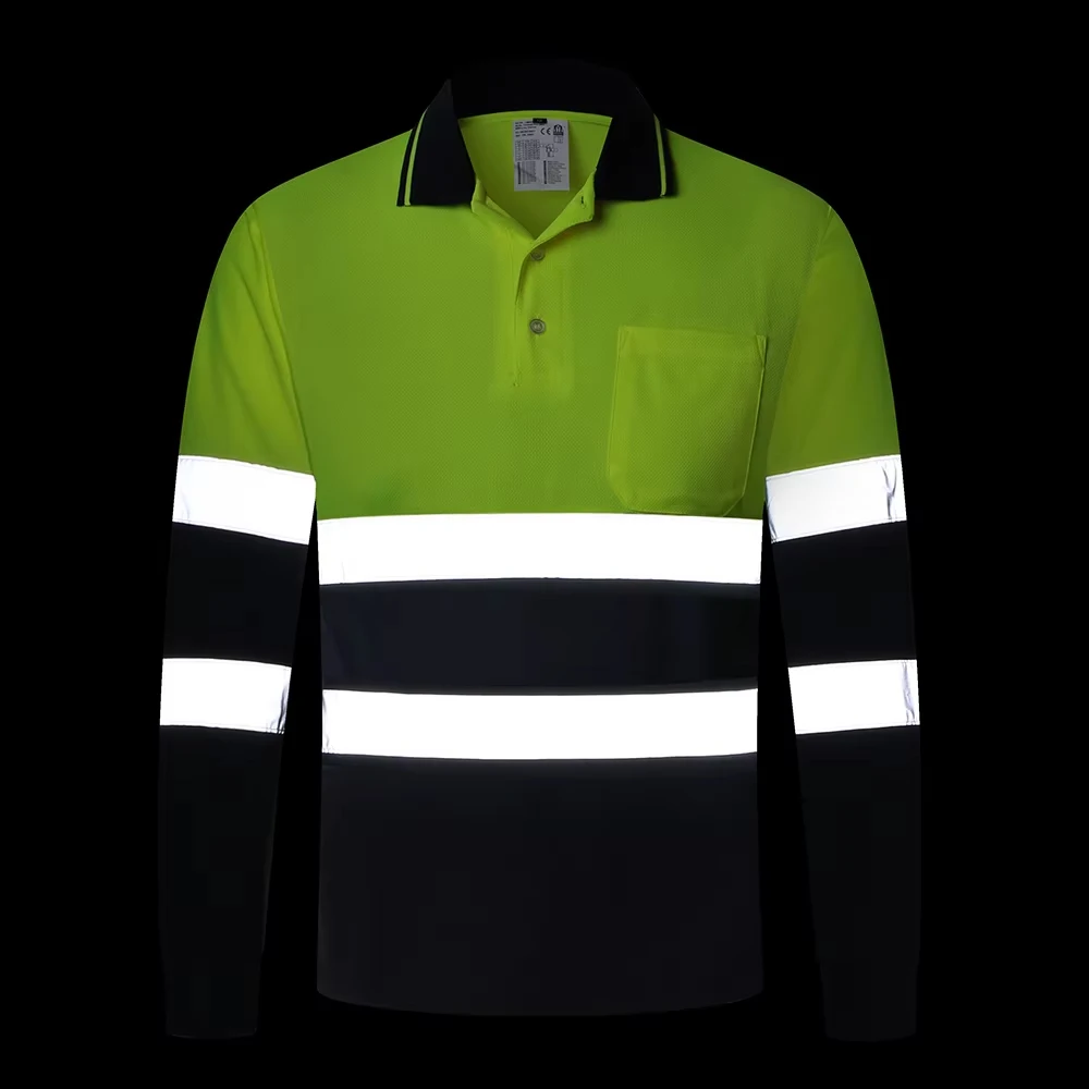 Camicie da lavoro antinfortunistiche estive a maniche lunghe Polo riflettente traspirante ad asciugatura rapida Abbigliamento da lavoro da costruzione da uomo