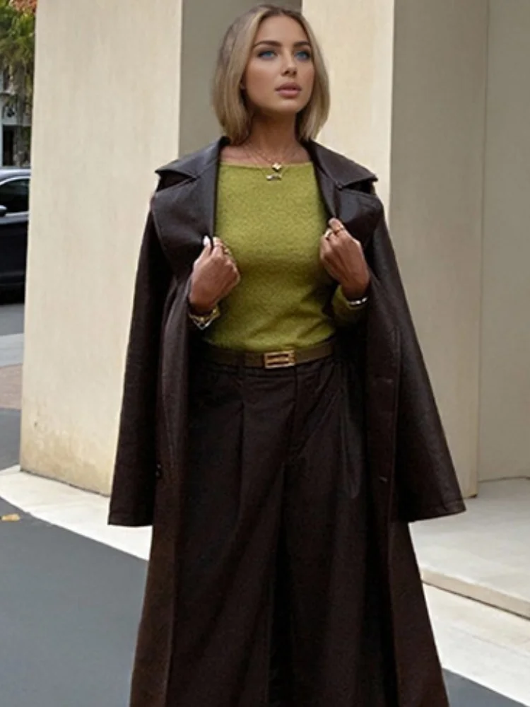 المرأة شيك الدانتيل يصل معطف جلد عادية التلبيب الخصر Cinching واحدة الصدر سترات طويلة موضة 2025 سيدة التنقل اليومي أبلى