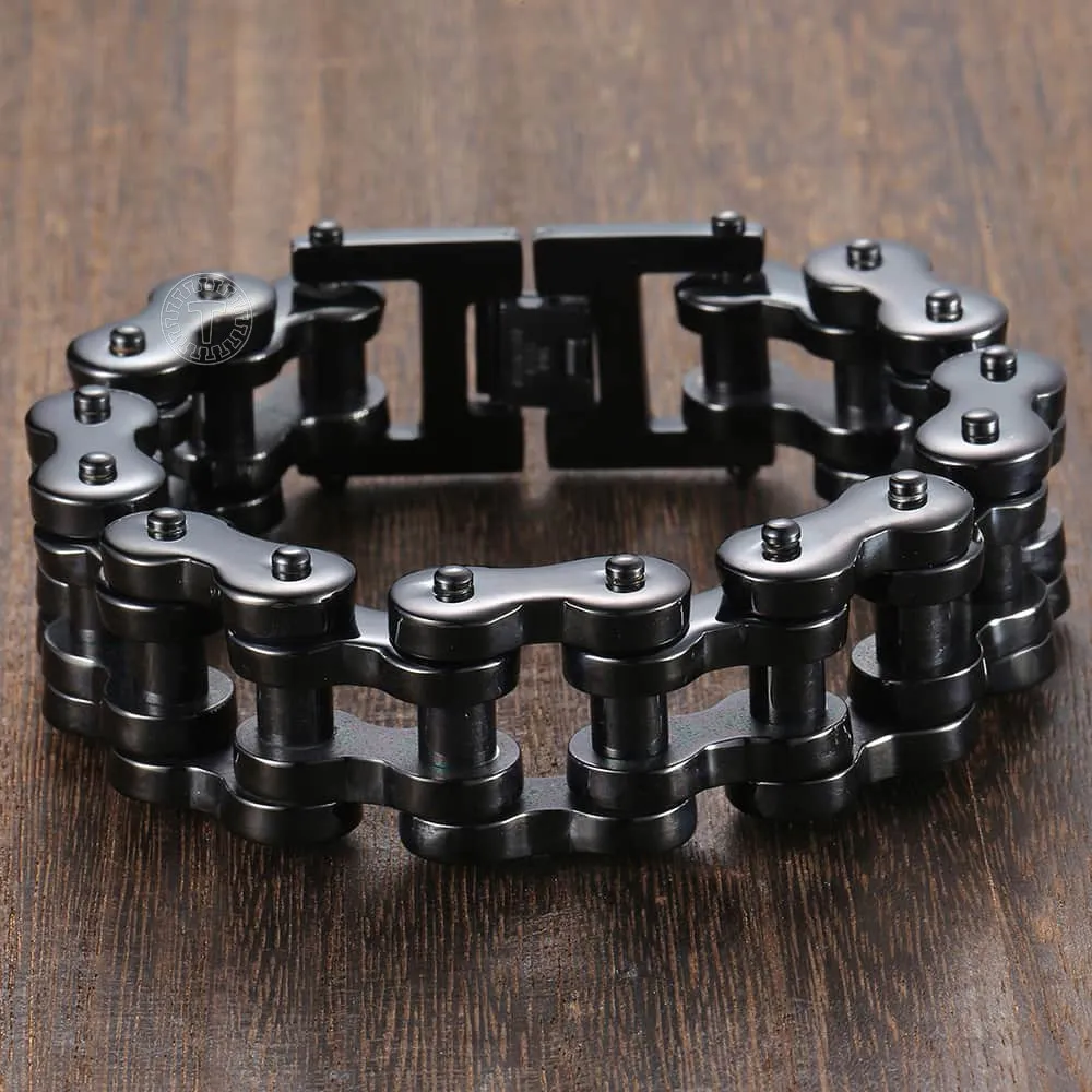 Davieslee 23mm Heavy Biker Motorcycle Bracelet Mens Chain 316L Stainless Steel Black Color Dropshipping LHB59