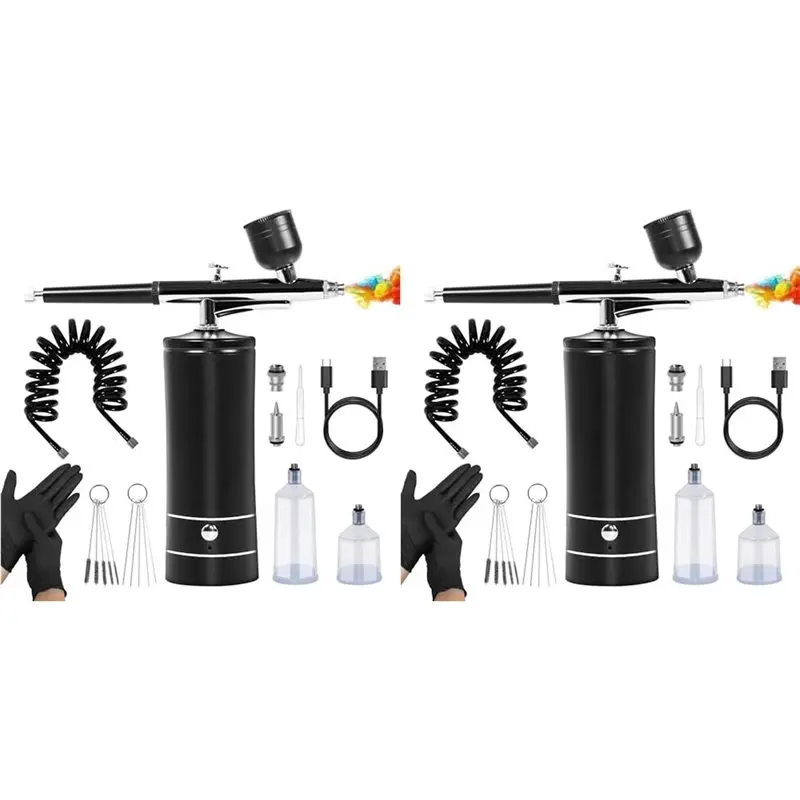 Y51A-2X Airbrush Kit With Air Compressor&Gloves-27PSI High Pressure Airbrushwith Hose Wireless Airbrush Black