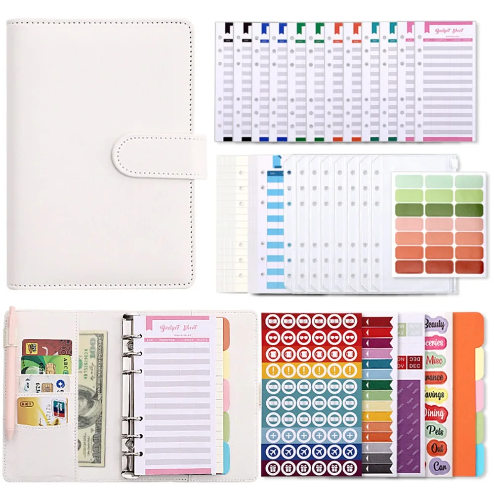 

A6 Binder Ledger Macaron Colorful PU Leather Budget Binder Notebook PVC Expense Budget Sheets Money Binder Organizer