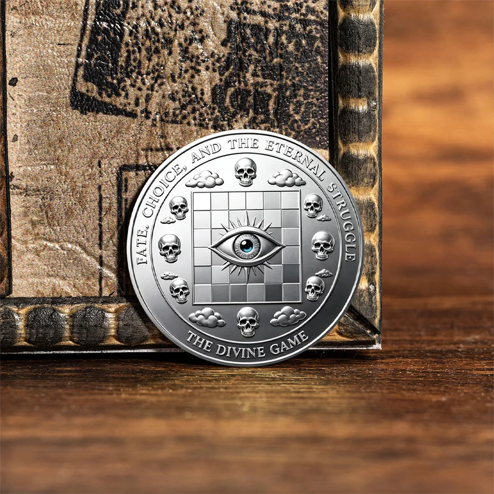 Good Vs Evil Game of Fate Silvery Plated Souvenir Coin All Seeing Eye Skull Chess Divine Gothic Satan Jesus Collectible Coin view 4