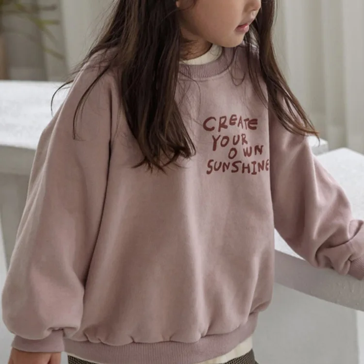 2024 Winter New Baby Fleece Sweatshirt Kids Boys Girls Letter Print Casual Pullover Plus Velvet Thick Children Warm Clothes