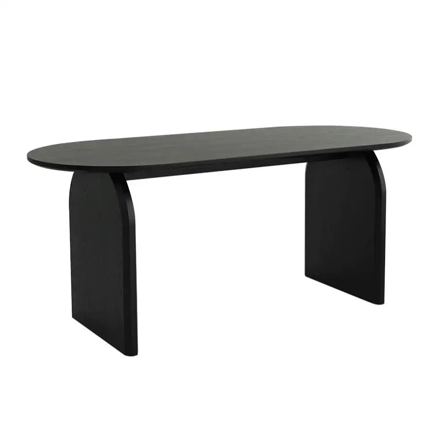 

French medieval oval solid wood dining table and chair combination log wabi-**** black