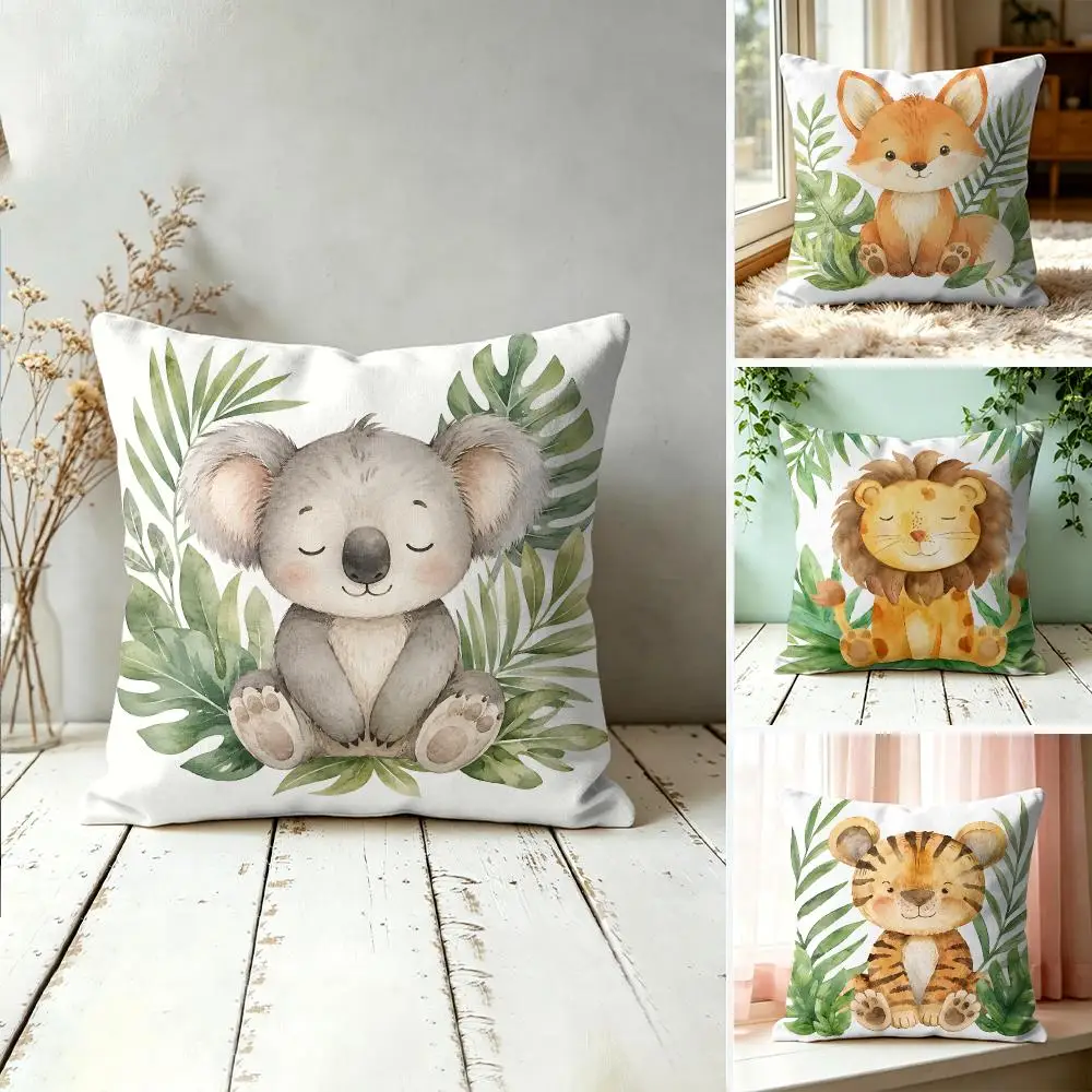 Jungle Animal Lion Zebra Monkey Tiger Cushion Cover Square Decorative Throw Pillow 40x40cm Sofa Bedroom Living Room Home Decor