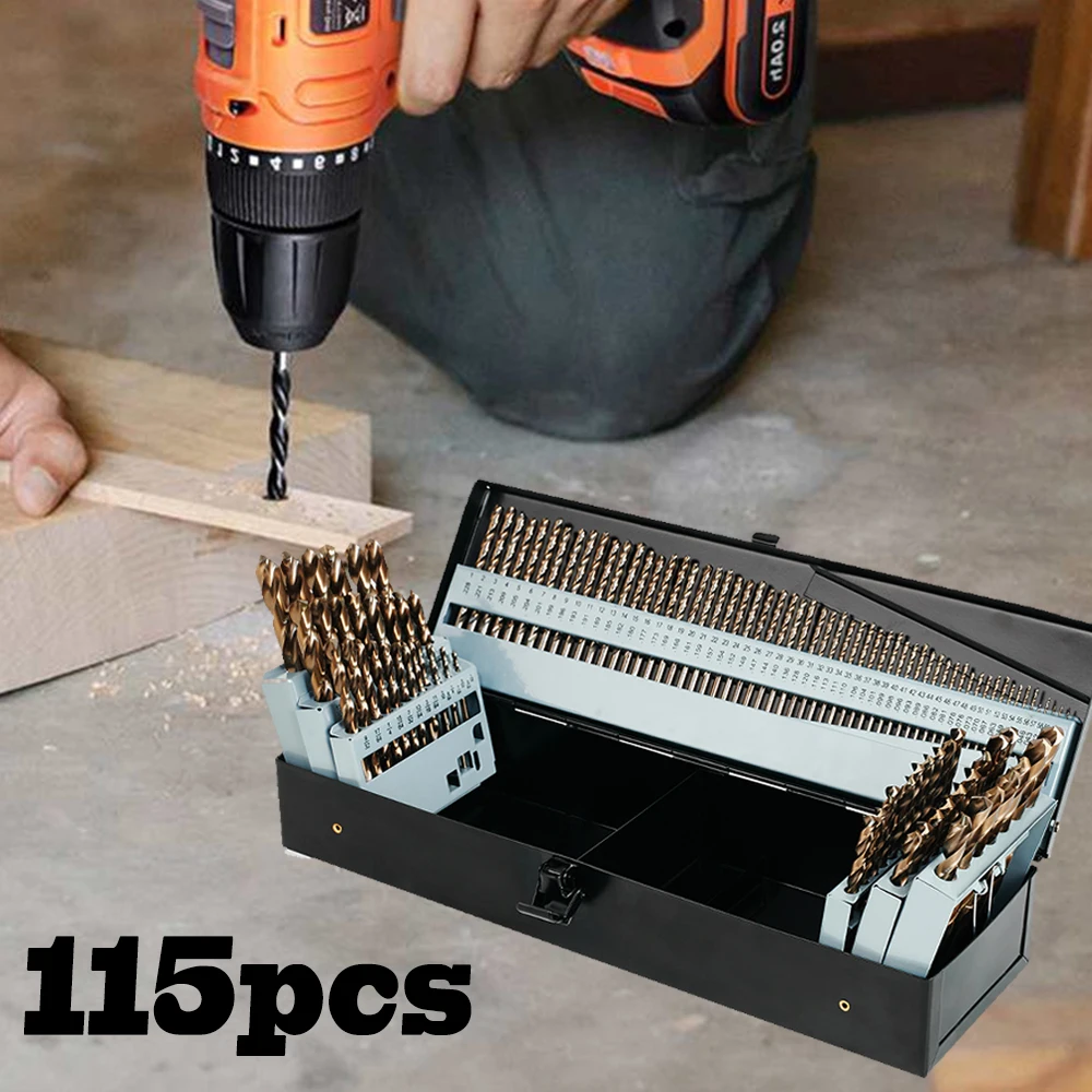 

115pcs Twists Drill Bit Set with Metal Storage Box Multi-functional Power Tool Accessories, Combination Kit for Woodworking