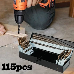 115pcs Twists Drill Bit Set with Metal Storage Box Multi-functional Power Tool Accessories, Combination Kit for Woodworking