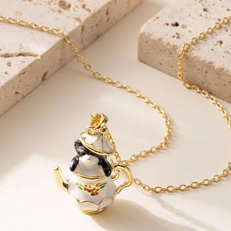 Fashionable and fresh oil dripping enamel glaze cartoon fun teacup pot necklace women's light luxury niche clavicle chain