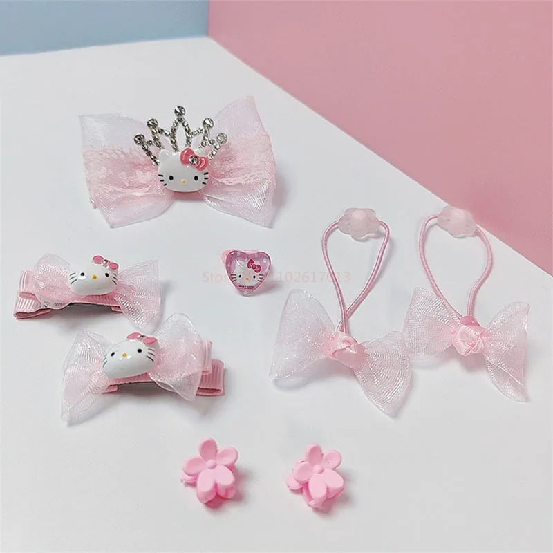 New Kawaii Cute Sanrio Hello Kitty Card Issuance Set Hair Accessories Gift Box Cartoon Children Little Crown Anime Toys For Girl