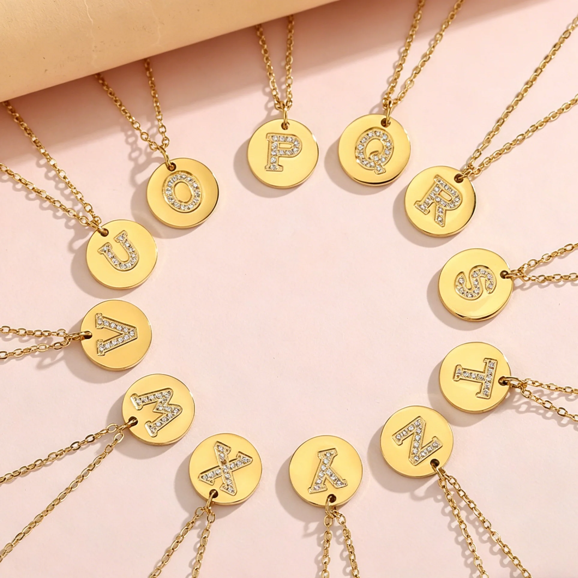 

Waterproof Resistant Stainless Steel CZ Initial Letters Round Disc Charm Pendant Necklace Choker Minimalist DIY Jewelry Making