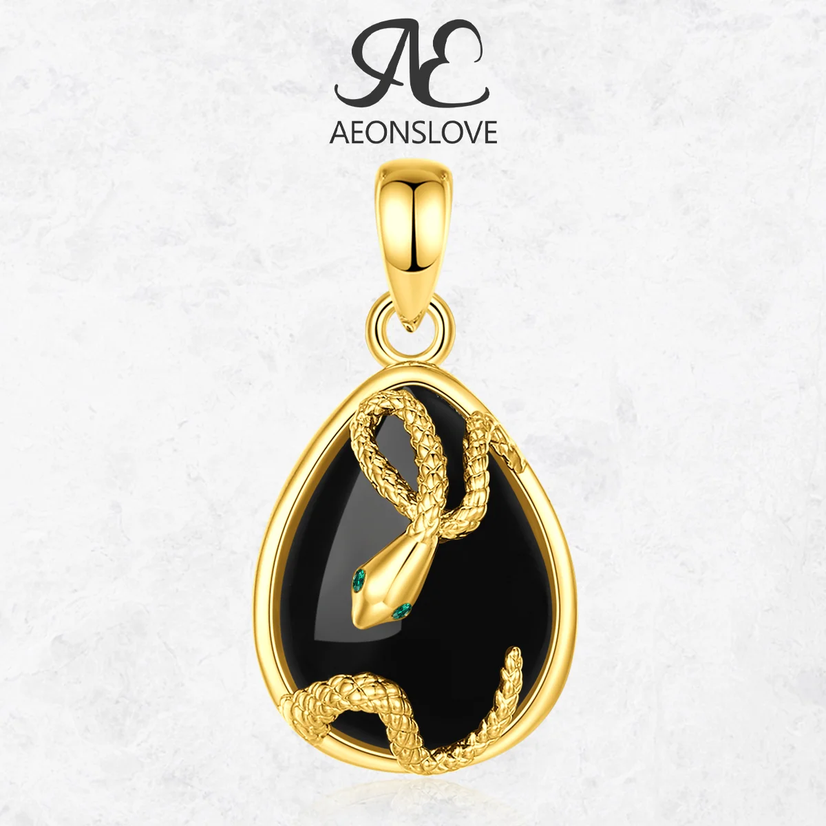 

AEONSLOVE 18K Gold Plated Water Drop Obsidian Pendant Gothic Snake Necklace Amulet Spiritual Jewelry Birthday Gift for Men Women