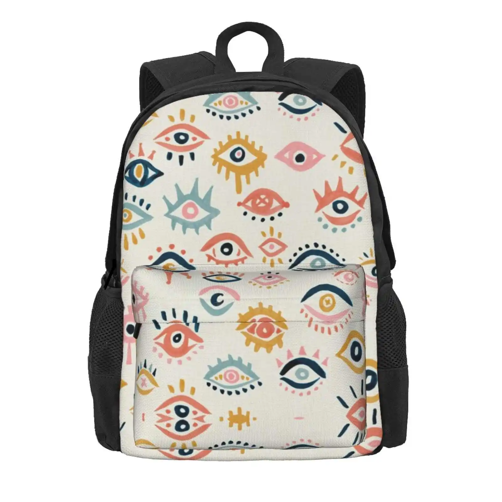 Mystic Eyes – Primary Palette Hot Sale Schoolbag Backpack Fashion Bags Evil Eyes Evileye Amulet Charm Mint Gold Egyptian Hamsa