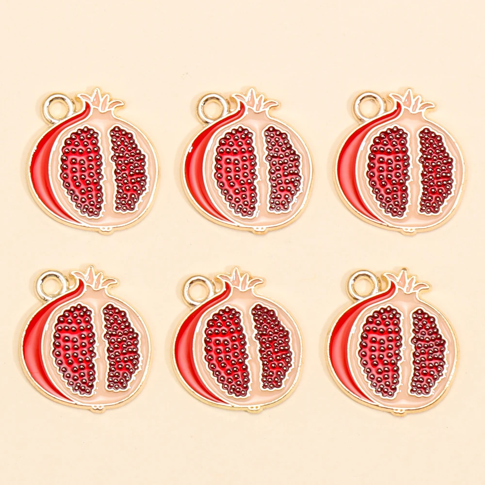 10Pcs Beautiful Fashion Red Pomegranate Enamel Pendant For DIY Jewelry Making Fruit Charms Earrings Clavicle Choker Jewelry Gift