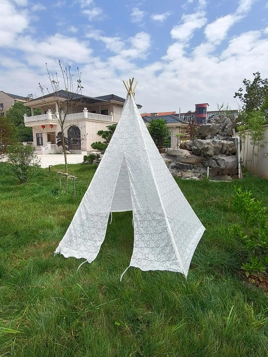 Adult Lace Tent, 5-Sided Transparent Indian Lace Design, 85 in High, Extra Space, 80 x 80 x 85 in, Beach Tent, Indoor Party, Outdoor Party, Wedding Tent, White