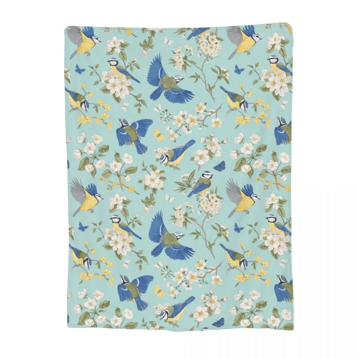 

Beautiful Tits Bird Merchandise Blanket Fleece Bed Blooming Trees Throw Blankets Comfortable Super Soft for Couch Rug Piece