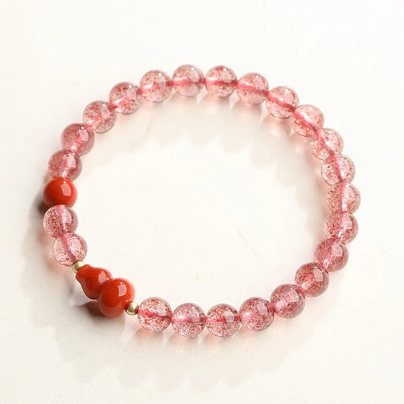 

Natural Strawberry Crystal Paired with South Red Agate Ruyi Gourd for Men and Women's Couple Fashion Fresh Single Loop Bracelet