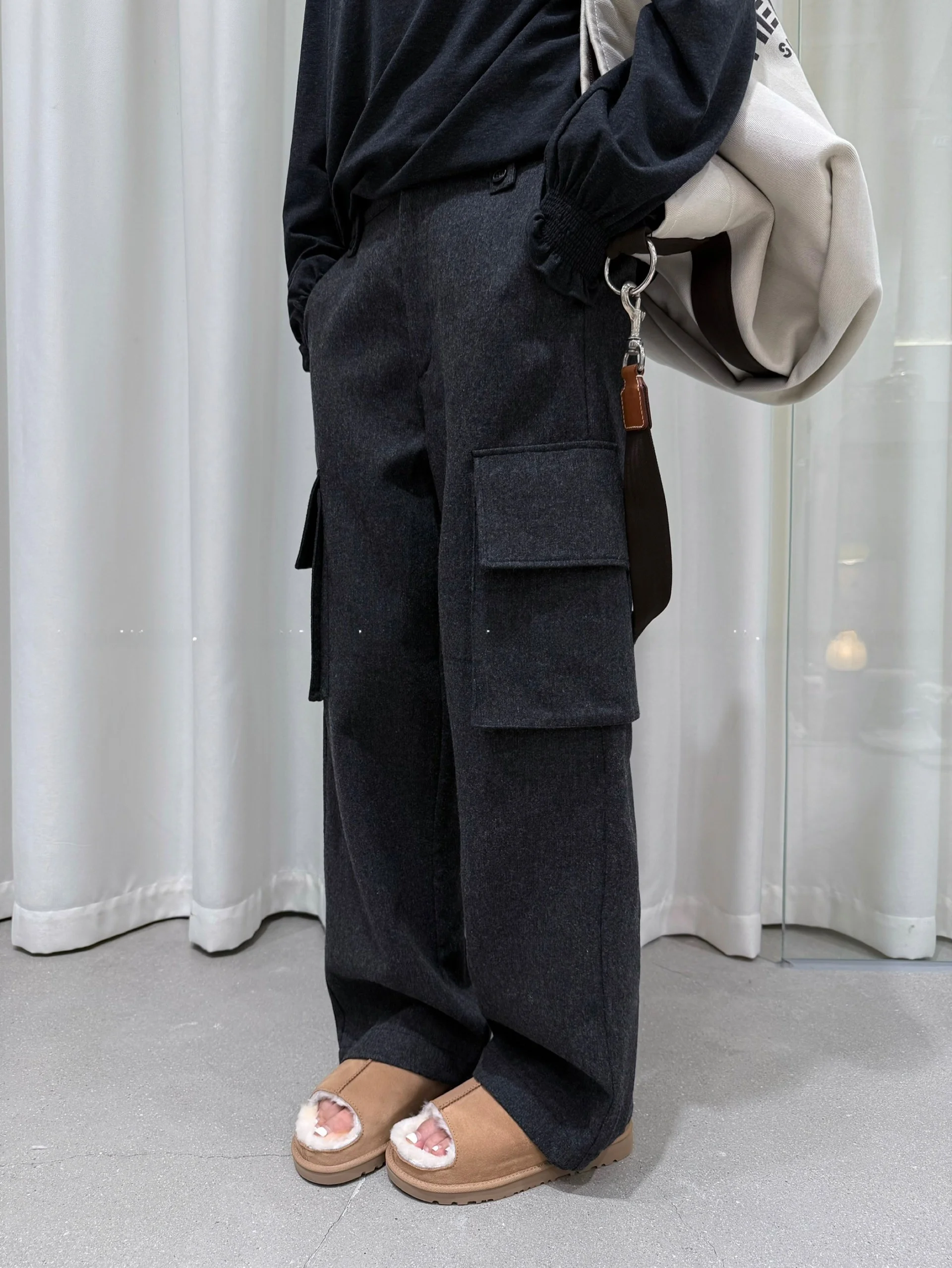 

Шерстяные повседневные брюки PEACHZHOU с большими карманами, прямые, свободного кроя, в рабочем стиле, премиум-класса, для поездок на работу, женские