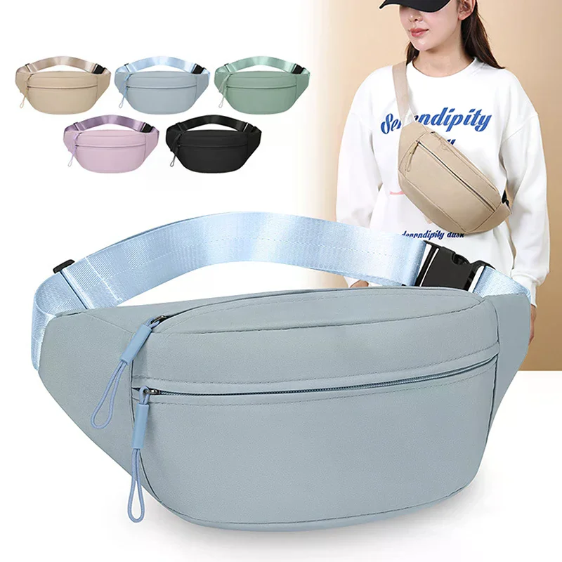 Fashion Solid Color Waist Bag Waterproof Double Layer Chest Bag Double Pocket Shoulder Bag Travel