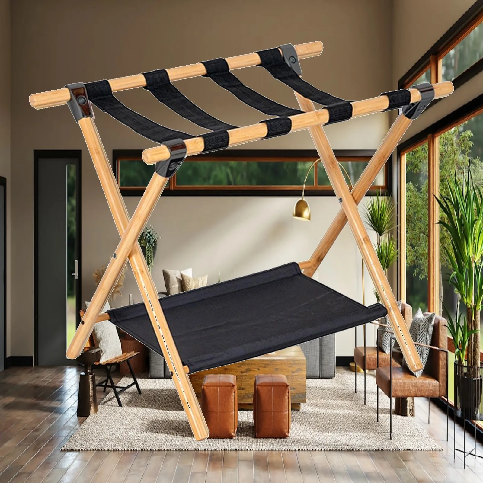 Folding Bamboo Luggage Carrier Rack Portable Suitcase Holder Storage Shelf Furniture for Home Travel Hotel Guest Room