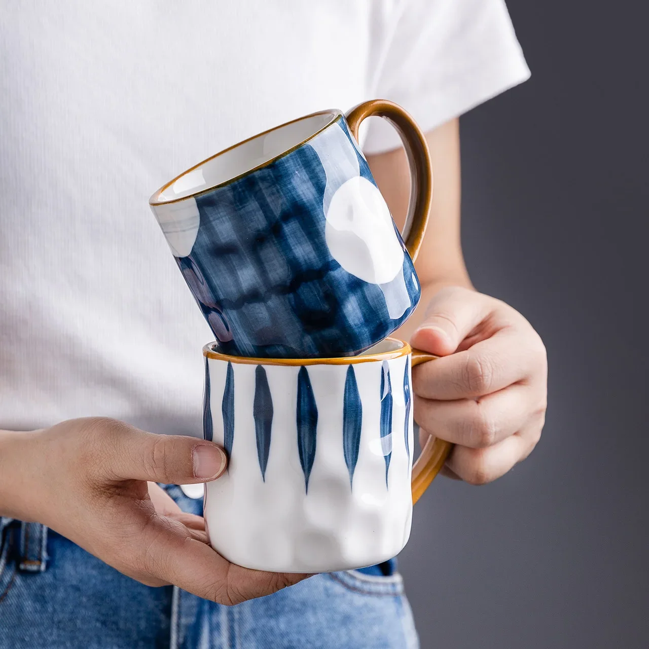 350ml Japanese Ceramic Mug Coffee Cup Underglaze Office Home Milk Bumpy Surface Handgrip Microwave Safe