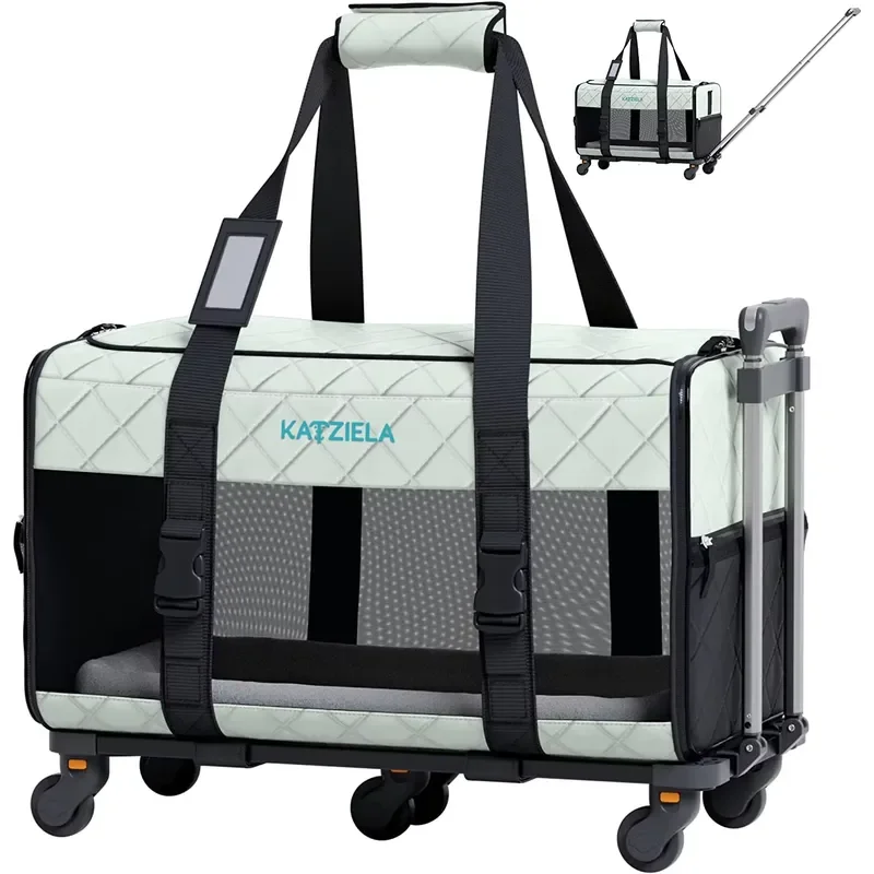 for JW PET Rolling Travel Airline Approved Dog Carrier Pet Carrier with Wheels Breathable Removable Wheels