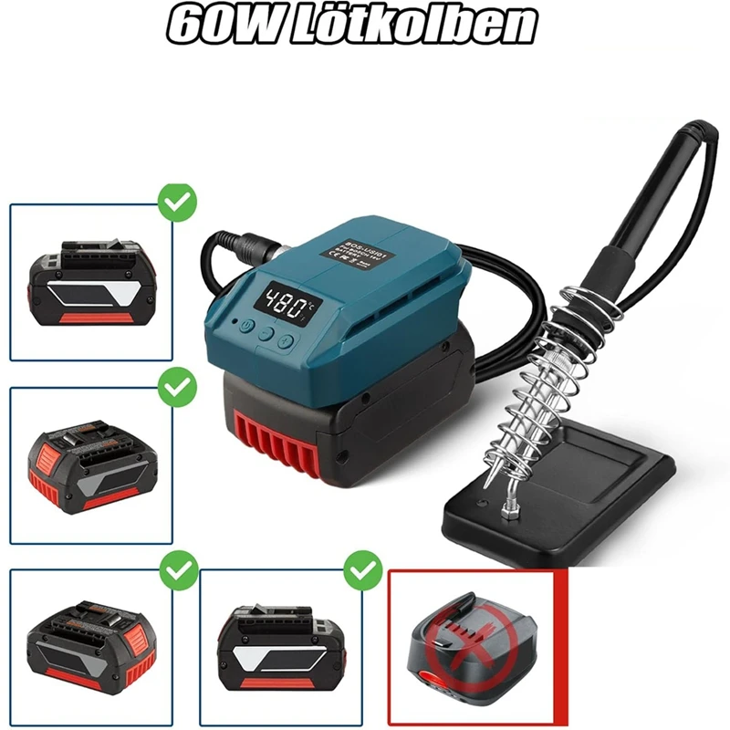 Soldador de batería para sistema profesional de 18 V, batería GBA, soldador inalámbrico de 60W, temperatura ajustable