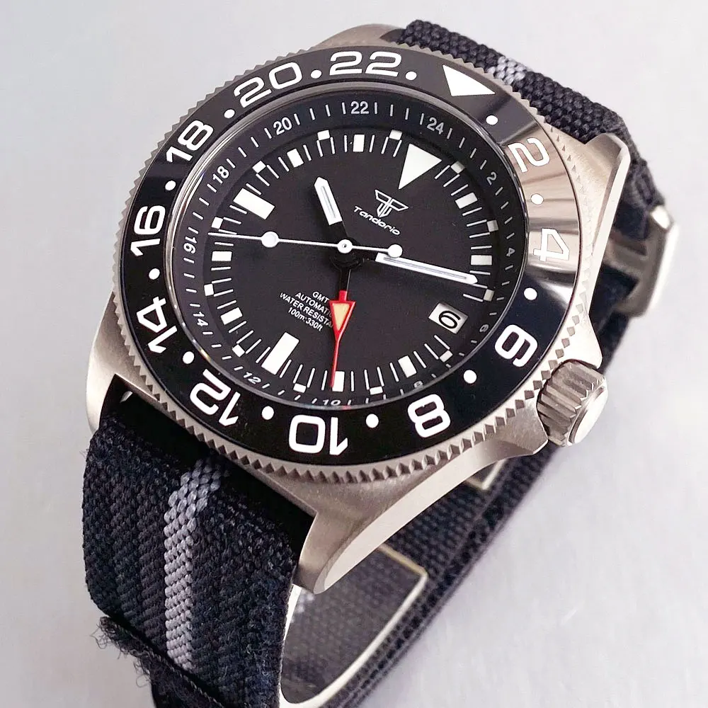 Tandorio 42 مللي متر ريترو تيتانيوم لونين بتوقيت جرينتش الحافة الناتو حزام نايلون الياقوت الزجاج NH34 حركة أوتوماتيكية 10ATM ساعة رجالية مضيئة #5