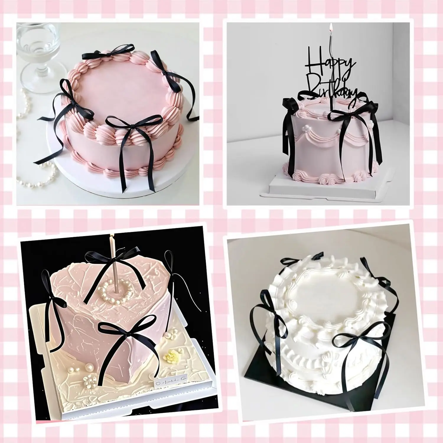 Kuchen-Topper mit Schleife, schwarze Bänder, Schleife, Kuchendekorationen für Geburtstag, Babyparty, Hochzeitstag, Neujahr, Partyzubehör – Detail 20