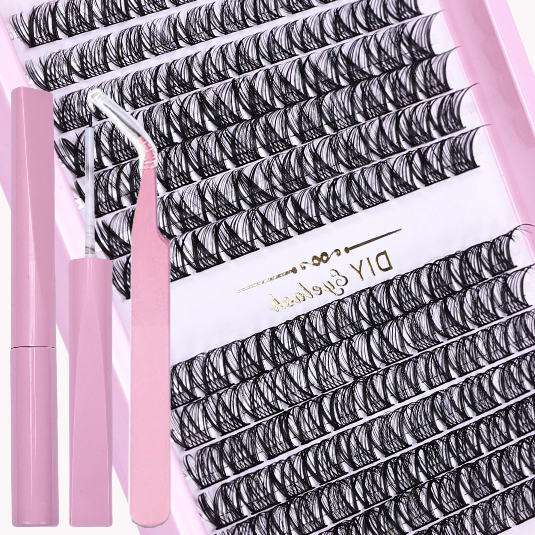 154 peças kit de extensão de cílios postiços diy com adesivo de cílios e selante e pinças, conjunto de cílios individuais de curvatura d