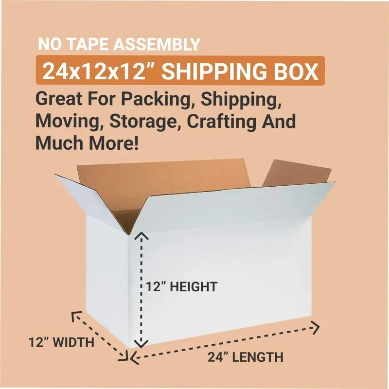 Boxes Medium White, 24L x 12W x 12H 25- |   Corrugated Cardboard Box Packing, Moving and Storage 24x12x12 241