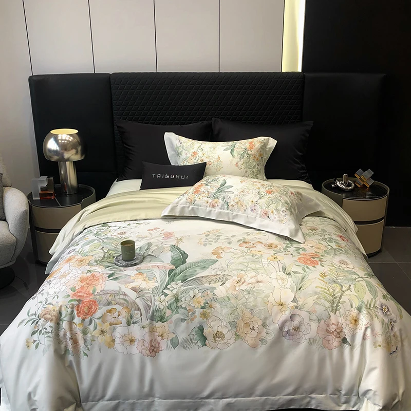 

Premium 1000TC Egyptian Cotton Flowers Plant Prints Spring Summer Bedding Set Duvet Cover Flat/Fitted Bed Sheet Pillowcase 4Pcs