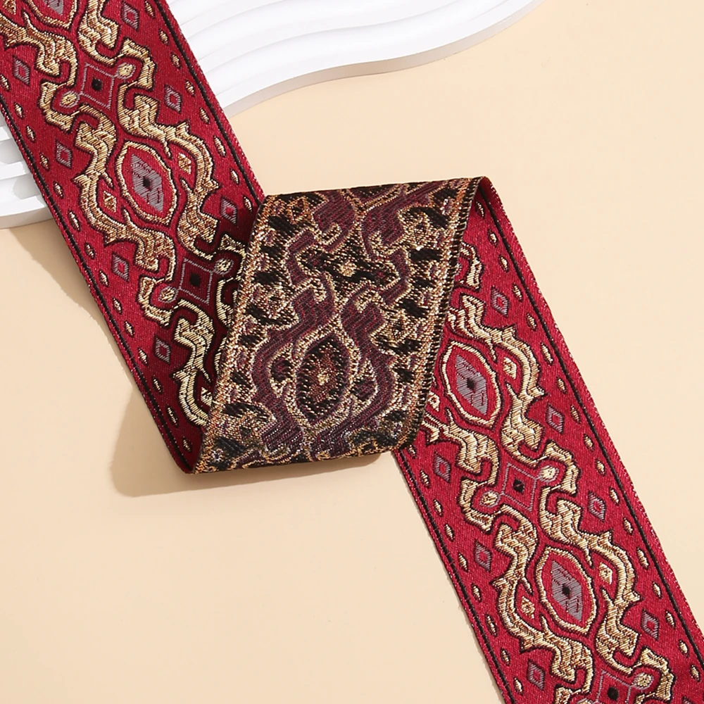 2 Meter 6cm Width Deep Red Wavy Fabric Embroidered Jacquard Ribbon For Wedding Dress Stage Costume Accessories DIY Lace Trim