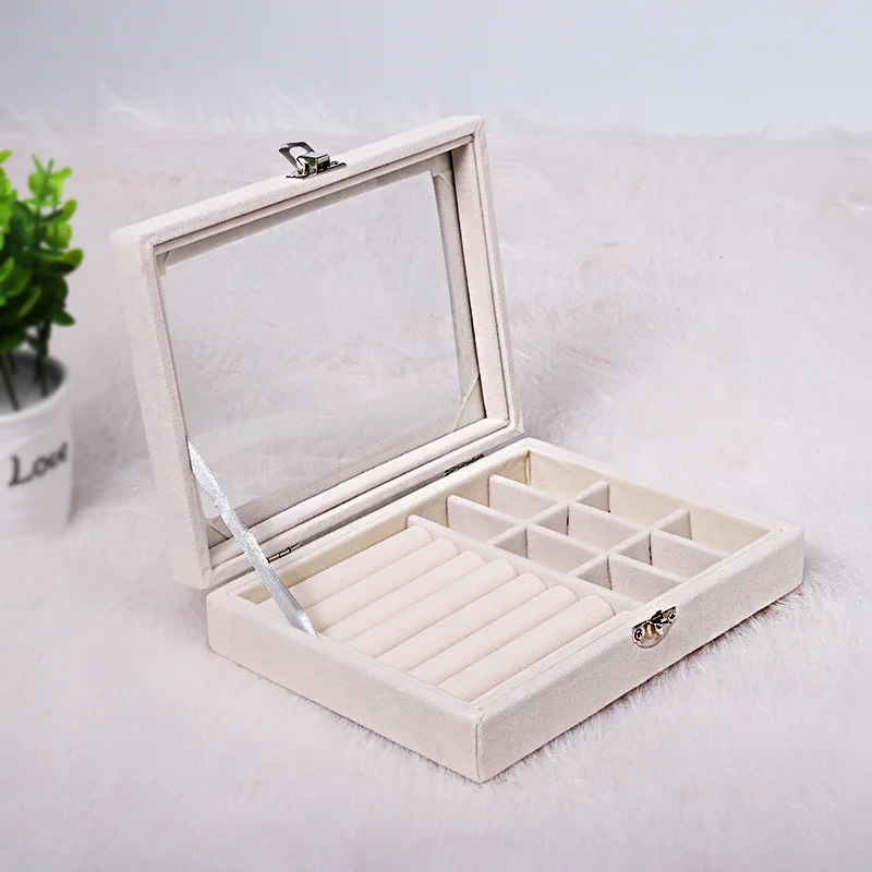 1&3 Layer Velvet Jewelry Storage Box Portable Home Travel Earrings Necklace Storage Case Clear Lid Jewelry Organizer for Women