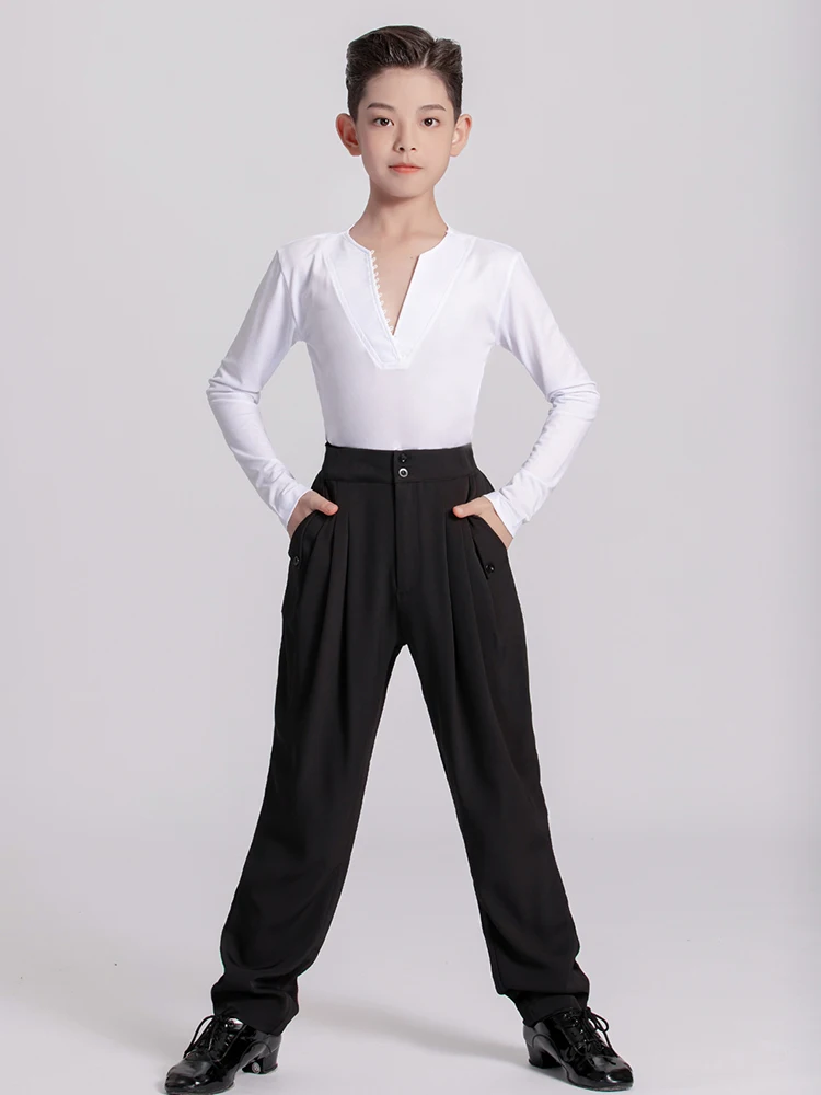 Vêtements de danse latine pour enfants, vêtements d'entraînement pour garçons, Costumes de spectacle de compétition de valse, chemise et pantalon, costume Cha Samba XH1160