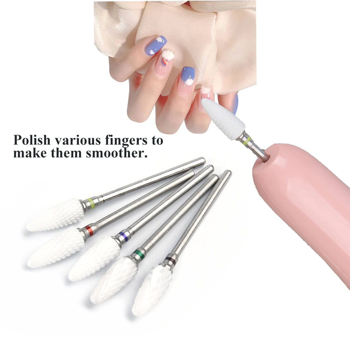 5 قطع/مجموعة مثقاب أظافر سيراميك احترافي على شكل ذرة لقم سيراميك لتشكيل وتلميع وإزالة أظافر جل الأكريليك #2