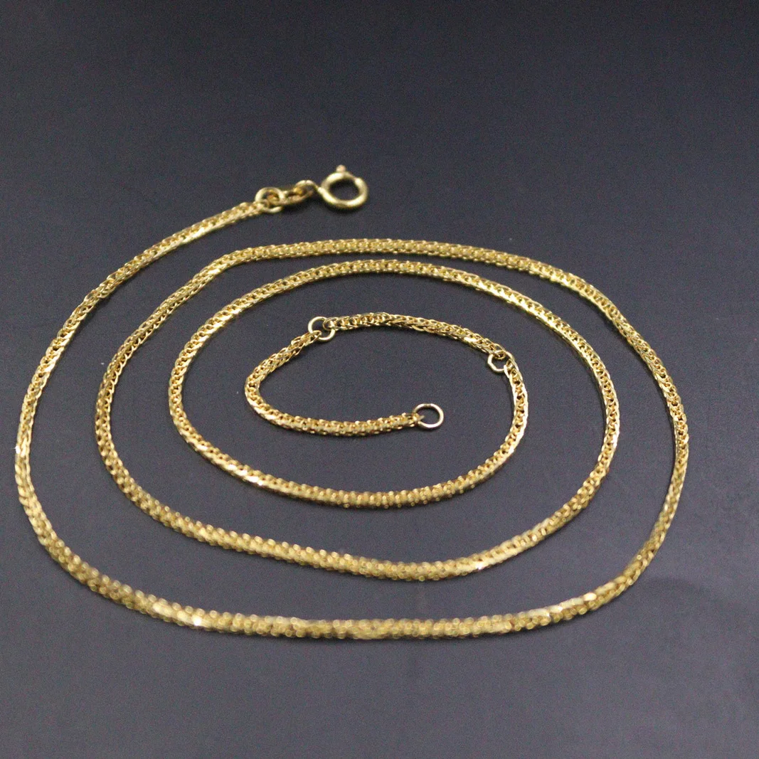 Real 18K Yellow Gold Chain For Women Female 1.5mmW Wheat Necklace 18''L Gift 18K Gold Jewelry Au750 Can be Adjustable Link