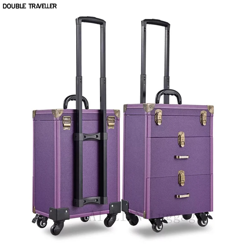 travel luggage Multi-layer Beauty make up bag box Suitcase capacity Cosmetic case Rolling Luggage Nail salon makeup trolley case