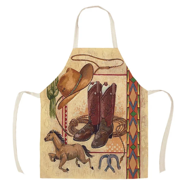 Desert Cowboy Horse Print Kitchen Apron Home Butterfly Pattern Home Cooking Baking Waist Skirt Home Cleaning Apron