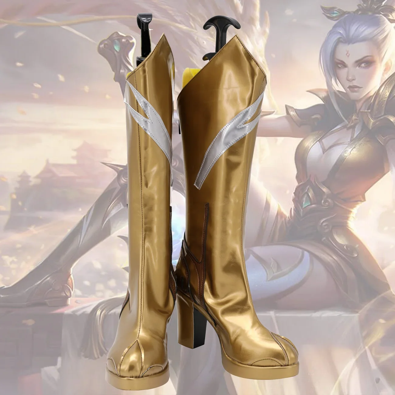 LOL Valiant Sword Riven Prestige Edition Cosplay Boots Golden Shoes Riven High Heel Shoes for Halloween Comic-con