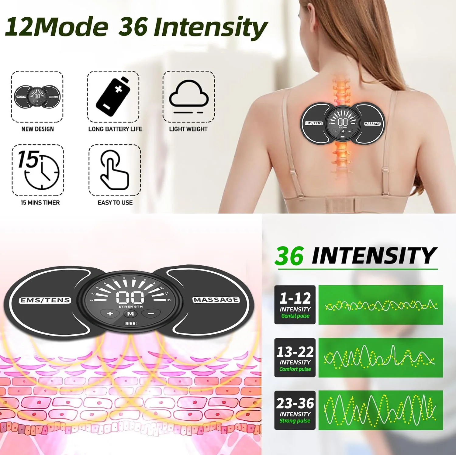 

Professional Neck Massager EMS TENS Device - Rechargeable Mini Muscle Stimulator for Neck Shoulder Back Leg Pain Relief Therapy