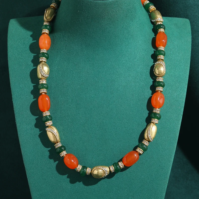

Vintage Natural Stone Choker Beaded Necklace Orange Green Women Colorful Women Jewelry 2026 Gold Plated Bride Gifts Art Deco
