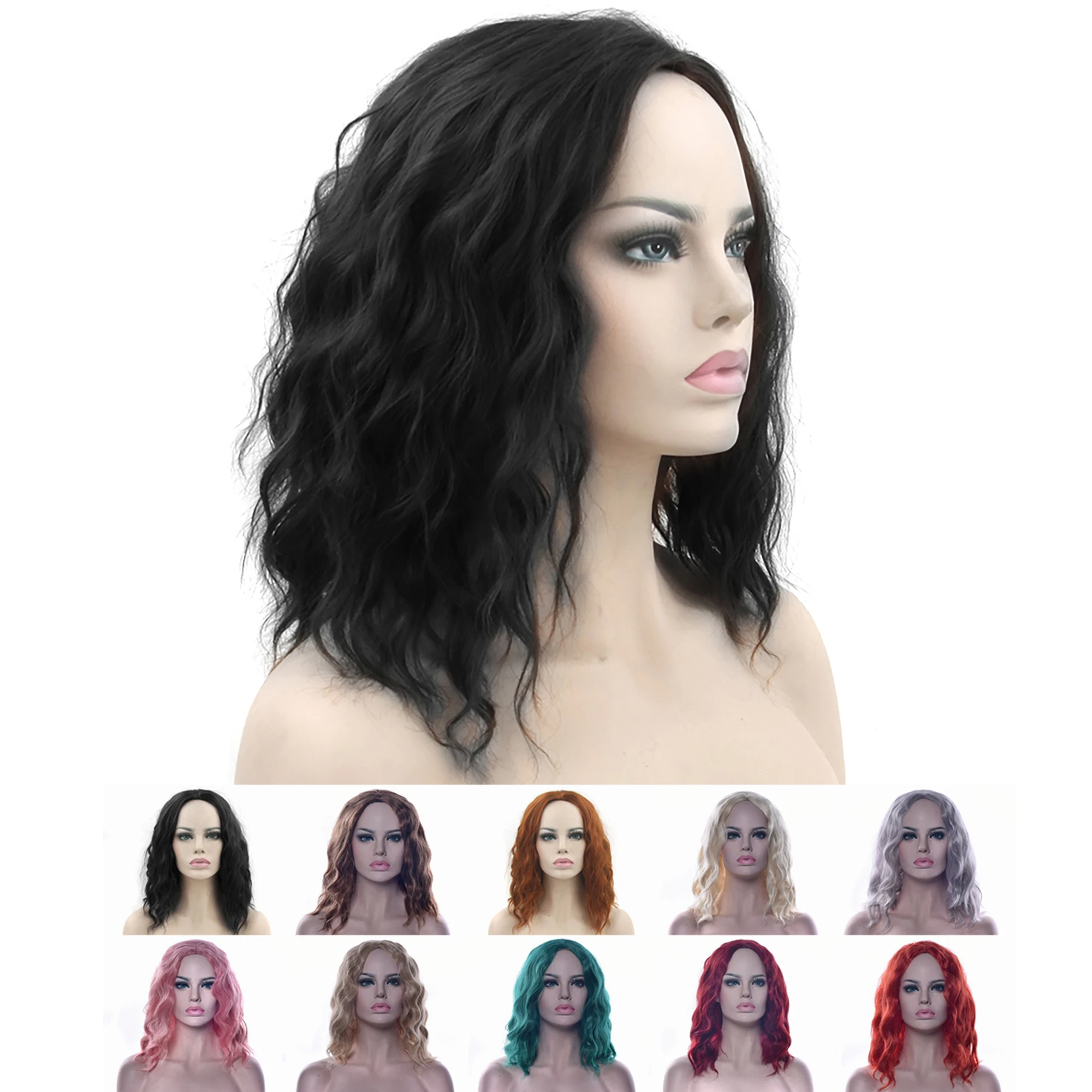 

Soowee 10 Colors Synthetic Hair Cosplay Wig Afro Kinky Curly Short Hairpiece Party Hair Wigs for Women