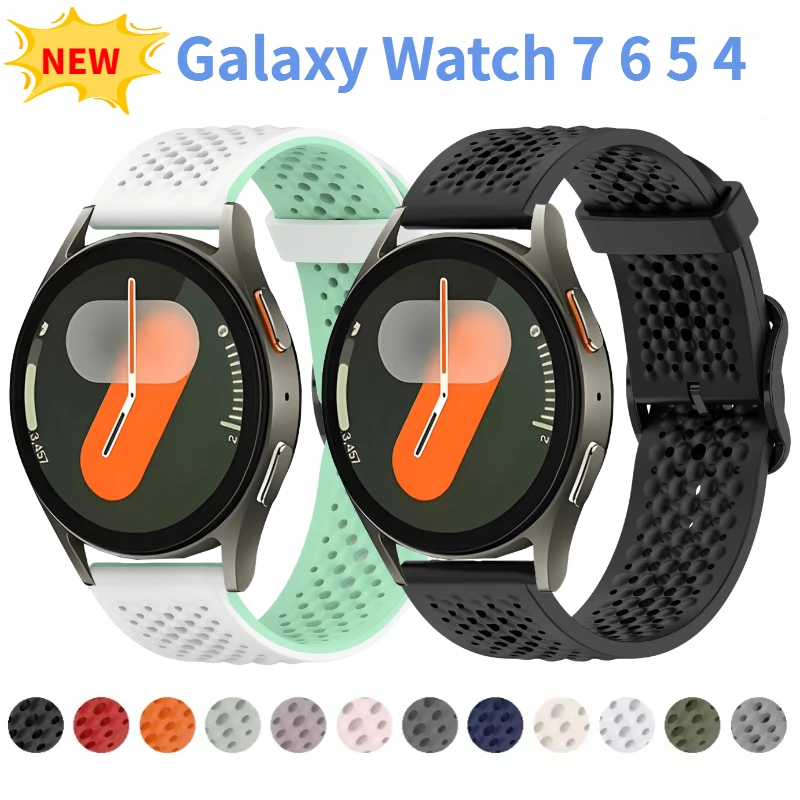 

20mm silicone Strap for Samsung Galaxy Watch 6 Classic 47mm 43mm/7 6 5 4 44mm 40mm Breathable Wristband Samsung Watch 5 Pro 45mm