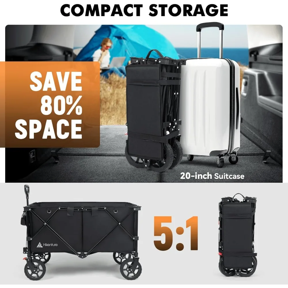 Carrinho de vagão dobrável extra grande - capacidade de 330LBS, rodas todo-o-terreno para transporte utilitário de praia de jardim ao ar livre