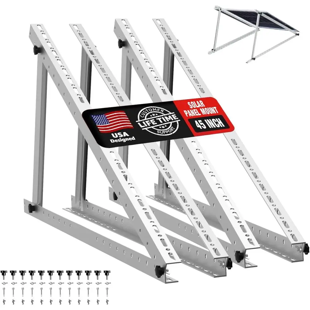 

45 Adjustable Panel Mount Brackets, 2 Sets with Folding Legs, Compatible with 180-500 Watt Solar Panels for RV, Boat, and O-Grid
